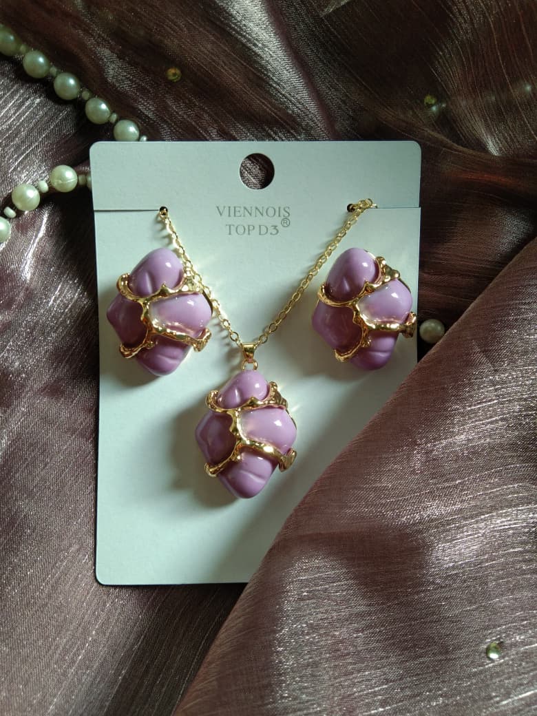 Enamel Pendant & Earrings Jewelry Set