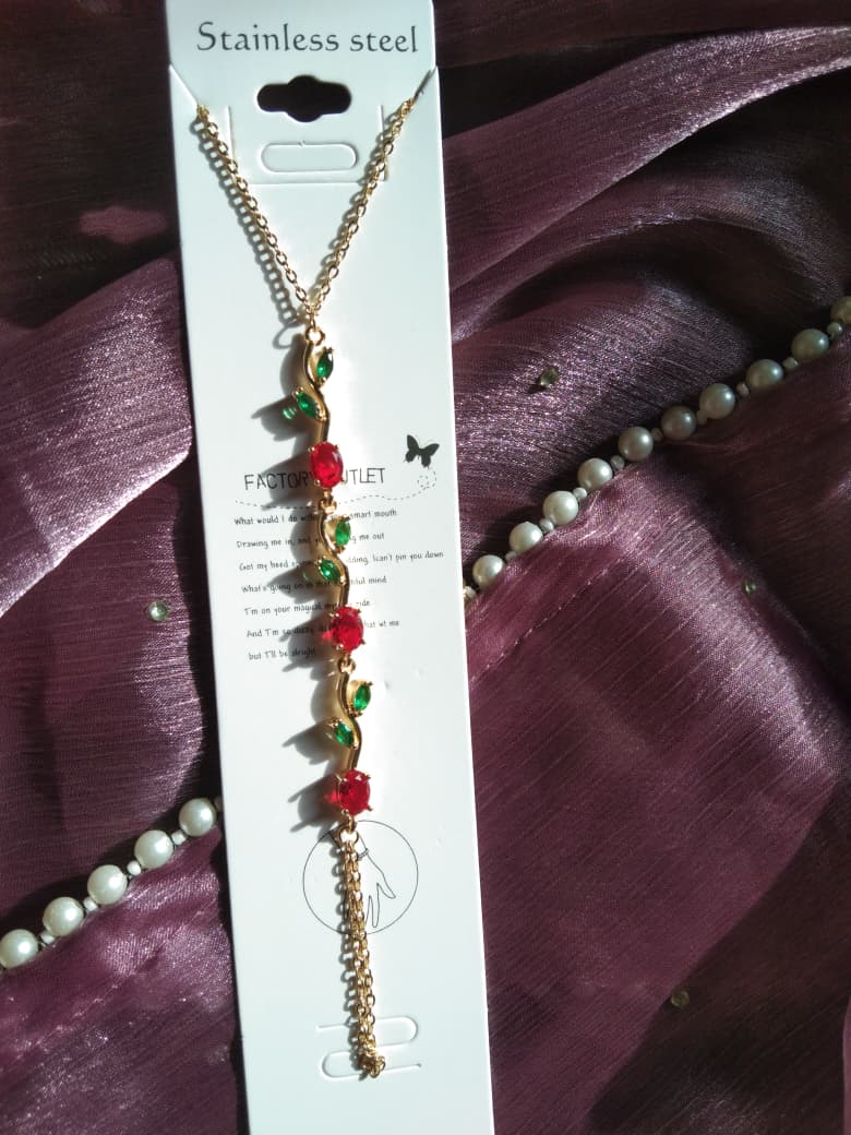 Floral Vine Lariat Necklace Stainless Steel 