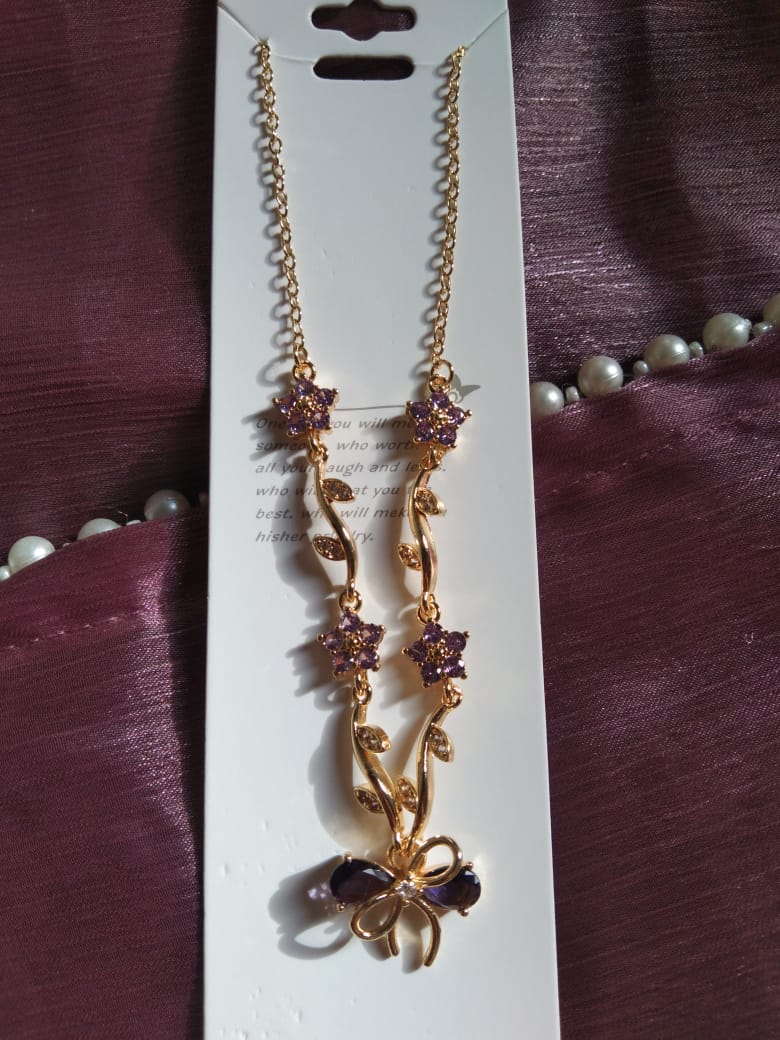 Lavender Bloom Crystal Vine Pendant Necklace