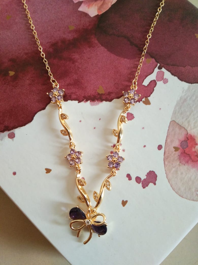 Lavender Bloom Crystal Vine Pendant Necklace