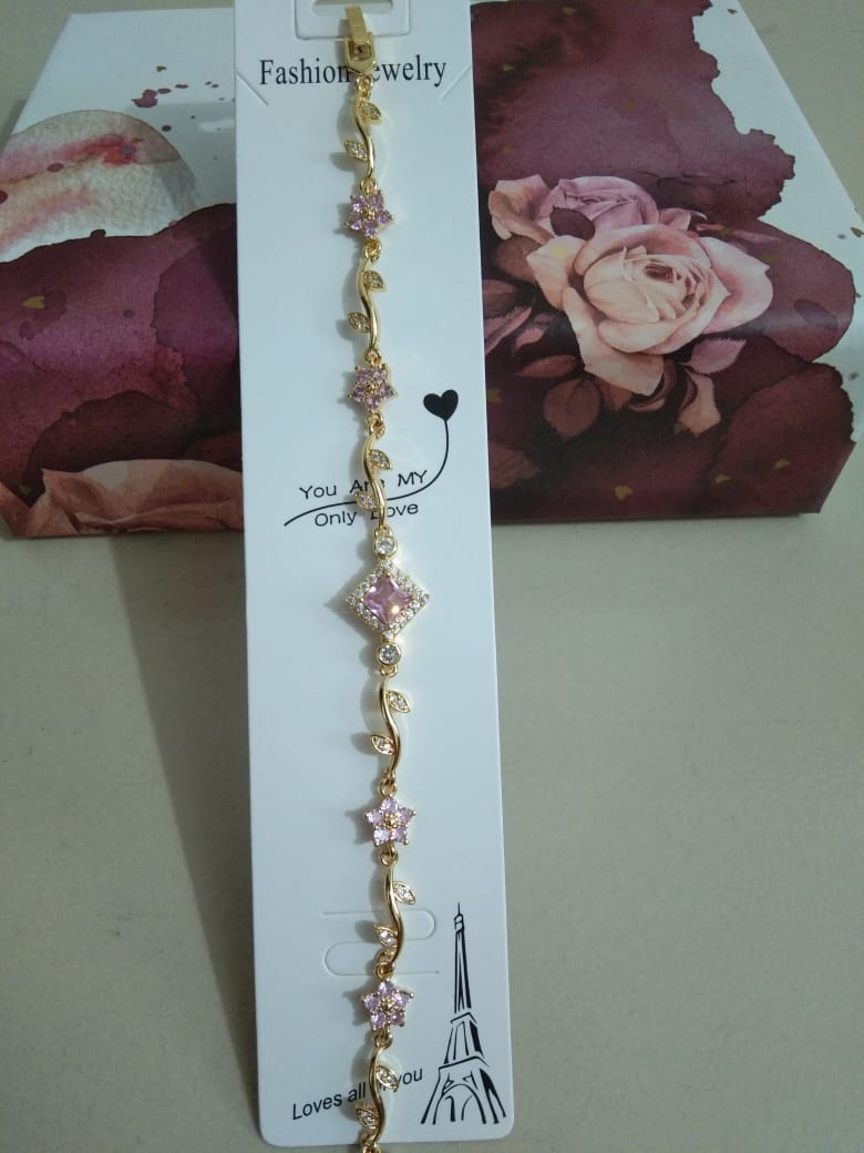 Pink Crystal Rhombus Tulip Vine Bracelet