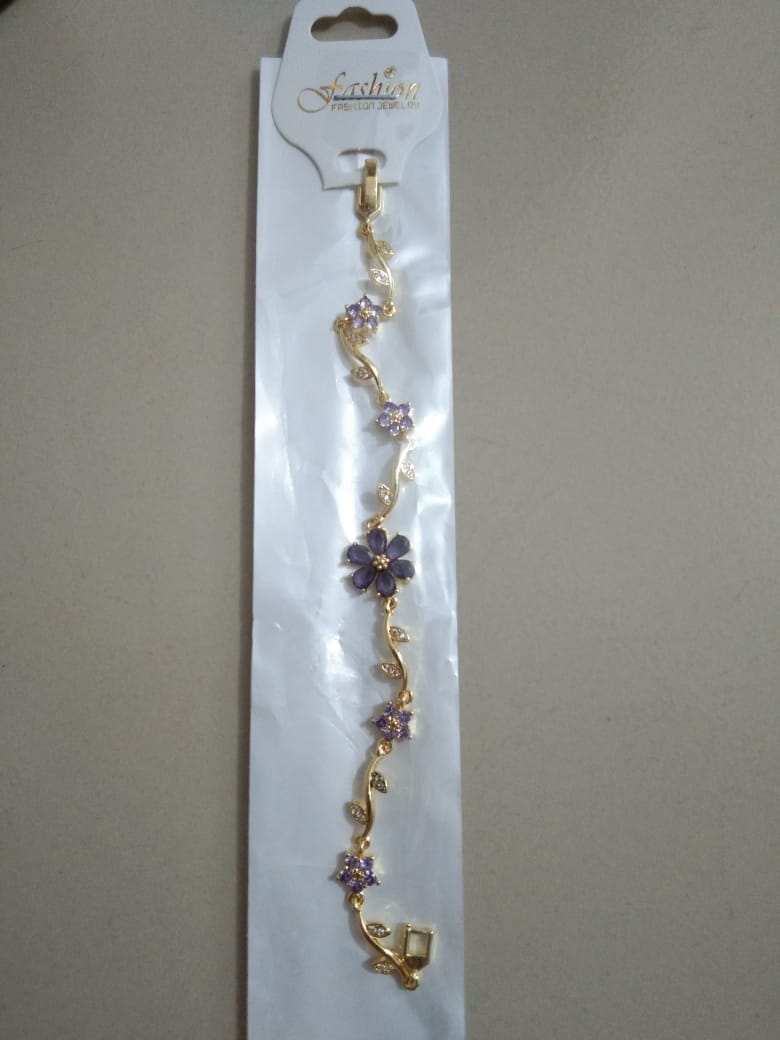 Purple floral vine link bracelet