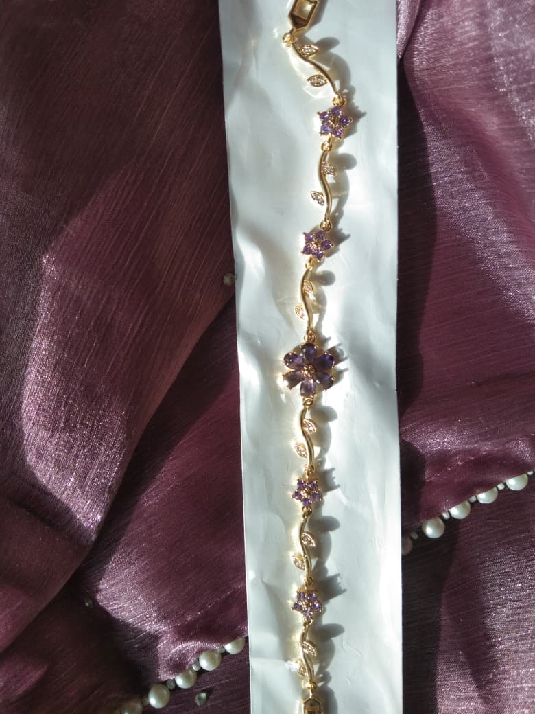 Purple floral vine link bracelet
