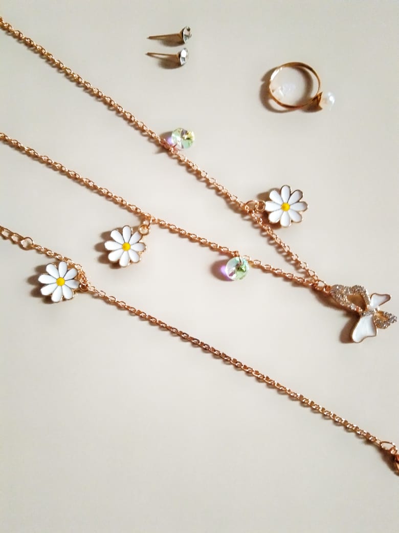 Rose Gold Daisy & Butterfly Multi-Piece Jewelry Set