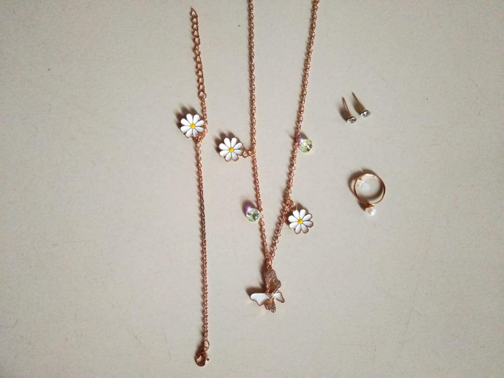 Rose Gold Daisy & Butterfly Multi-Piece Jewelry Set