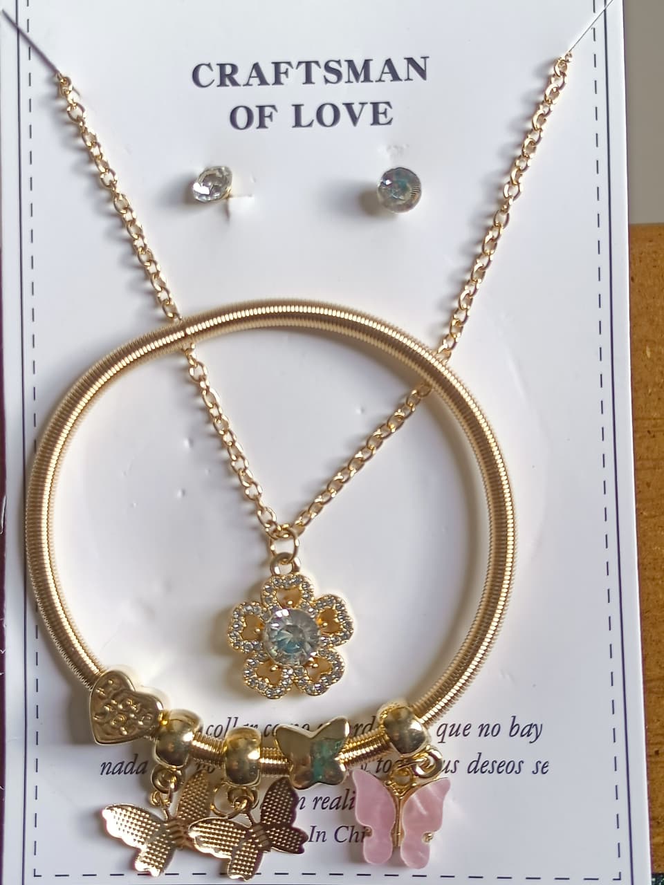 Rose Gold Butterfly Charm & Floral Crystal Jewelry Set