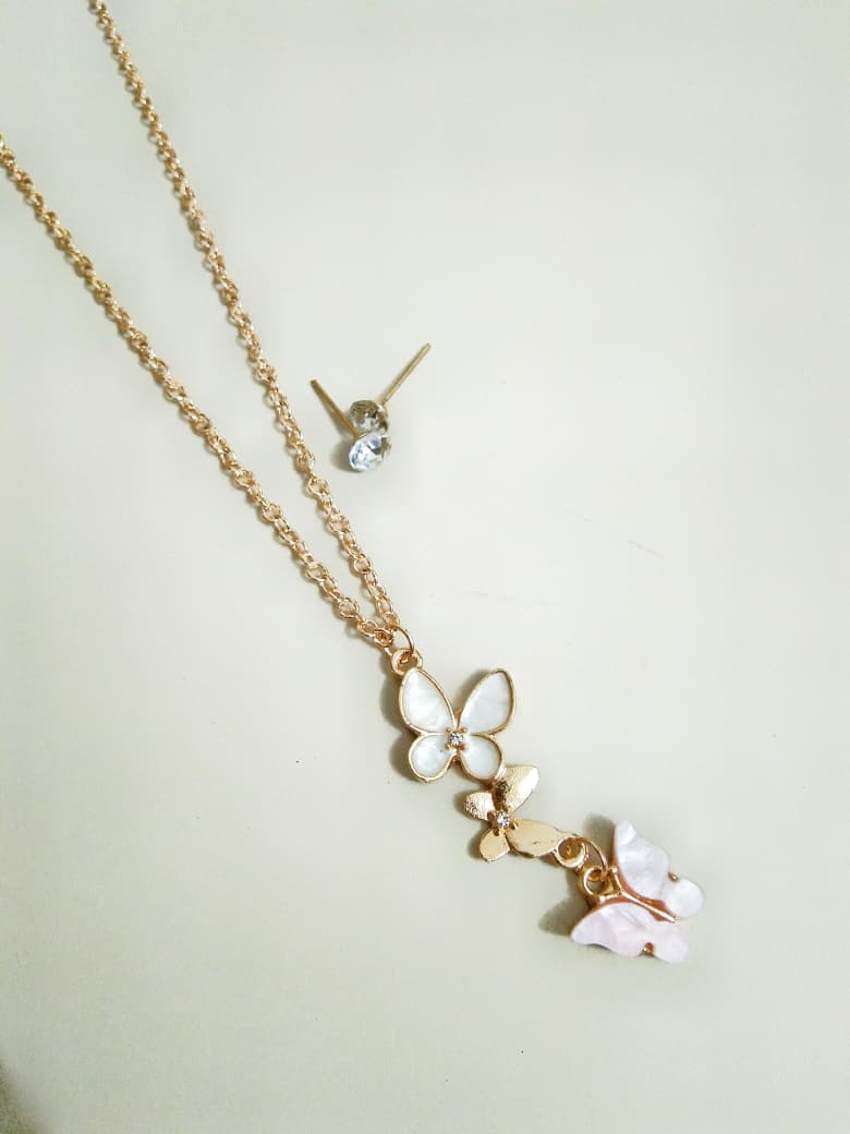 Golden Butterfly & Pink Stone Jewellery Set