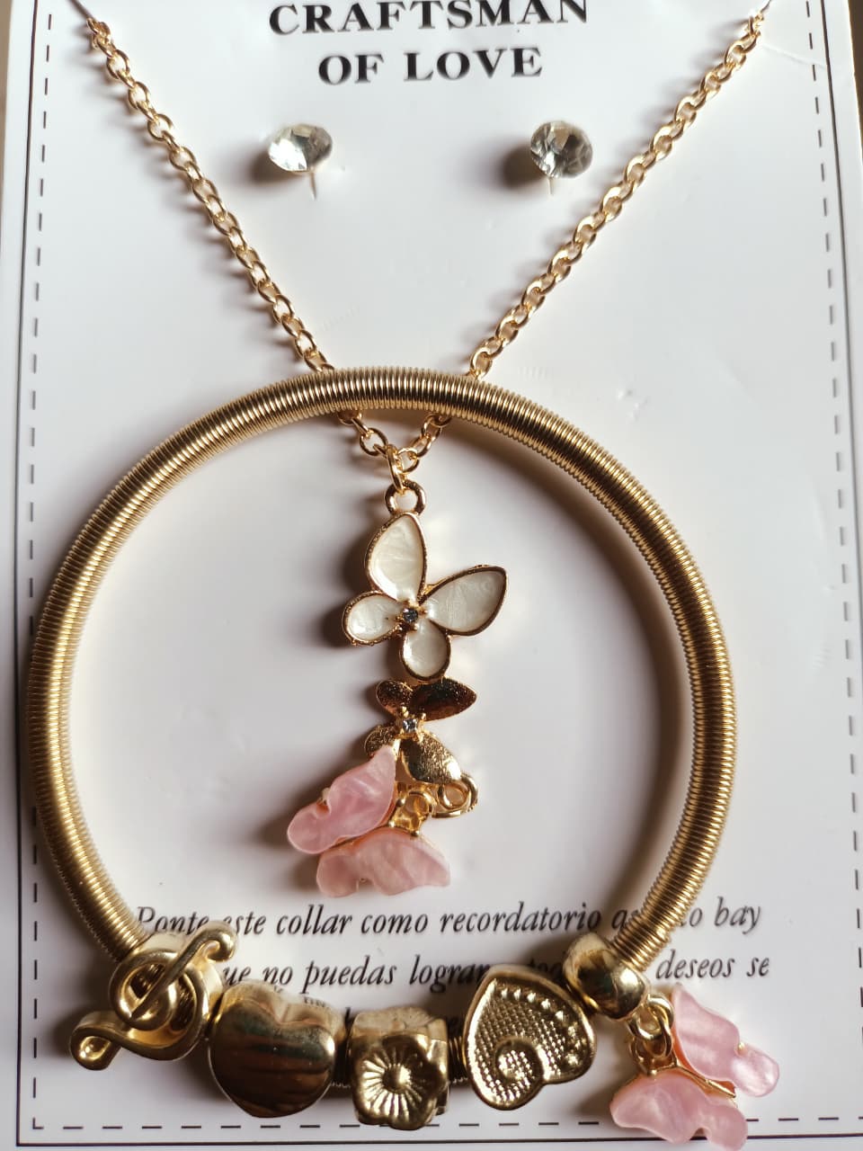 Golden Butterfly & Pink Stone Jewellery Set