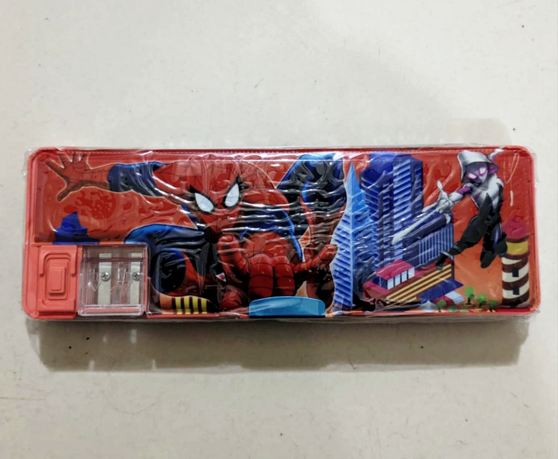 Avengers and Cute Cartoon Duel Sharpener Hole Kid's Multipurpose Both sided Megnatic Lock Plastic Pencil Box.