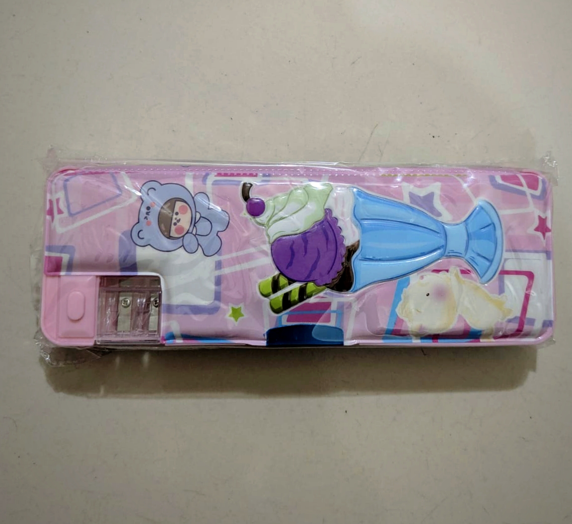 Avengers and Cute Cartoon Duel Sharpener Hole Kid's Multipurpose Both sided Megnatic Lock Plastic Pencil Box.