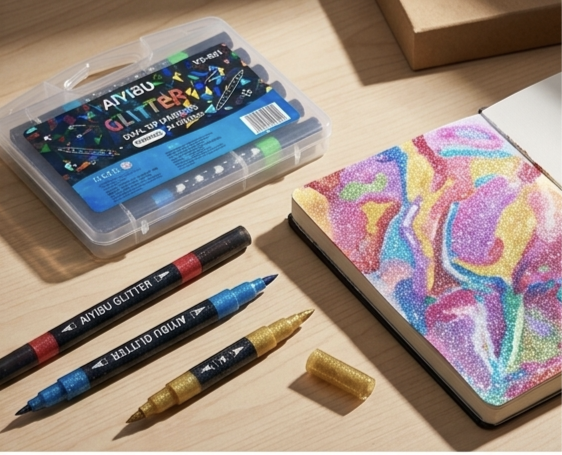 Duel Tip Glitter Marker Set of 12 from the Brand Aiyibu. 