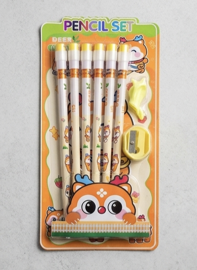 6 Pieces Pencil Stationary Gift Set with Sharpener and Eraser.