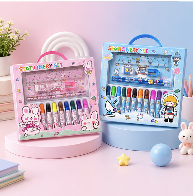 18 pieces All-in-One Kids Stationary Gift Sets with 12 Marker Pen and More.