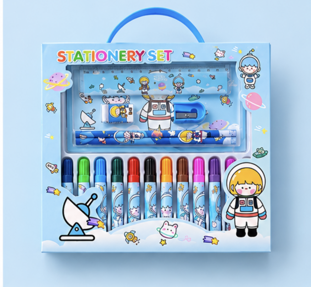 18 pieces All-in-One Kids Stationary Gift Sets with 12 Marker Pen and More.