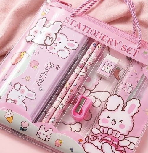 Kids' Cartoon Themed Portable Stationery Set in a Zipper bag