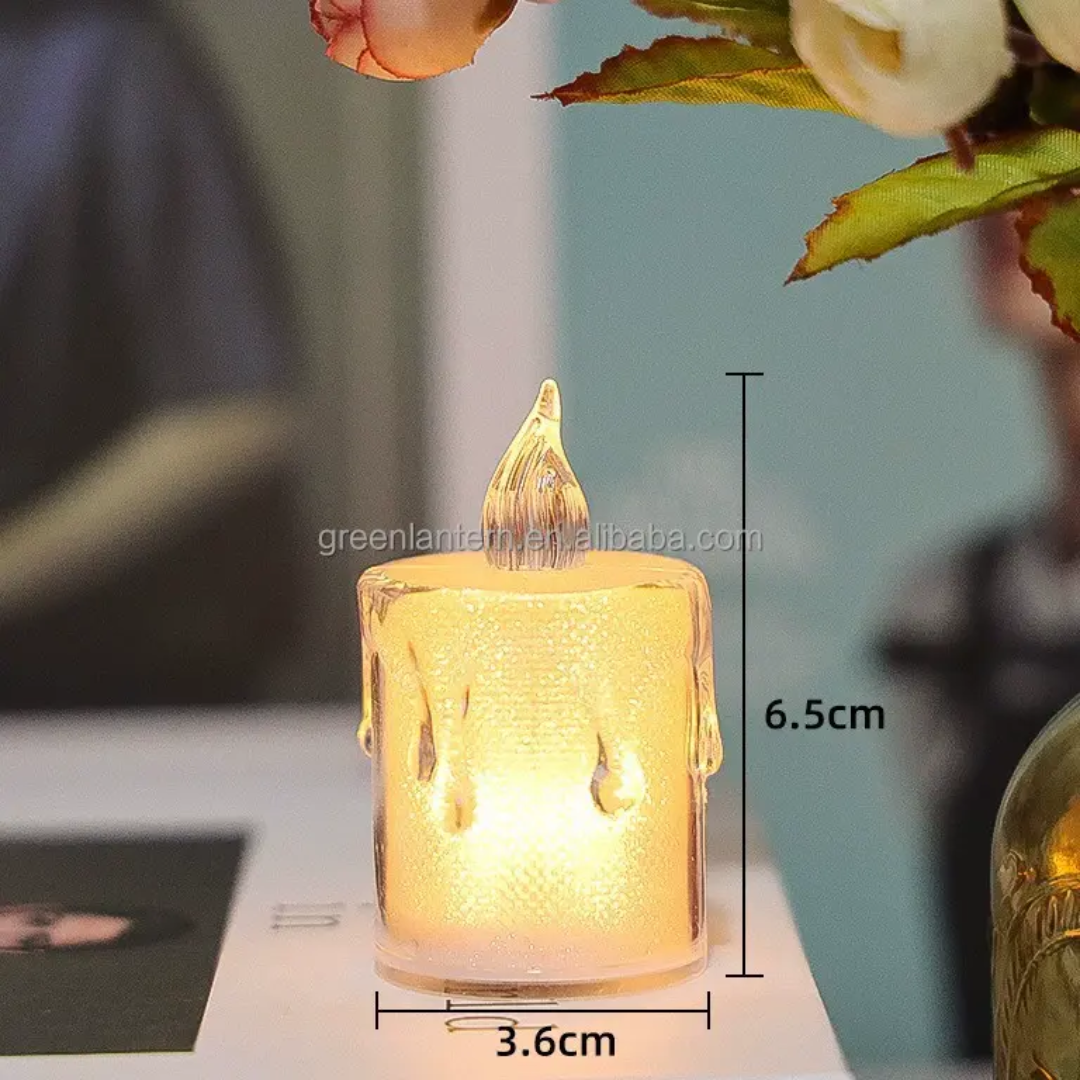 Miniature Acrylic Crystal Glow Flameless wax dripping LED Candle Light🕯️