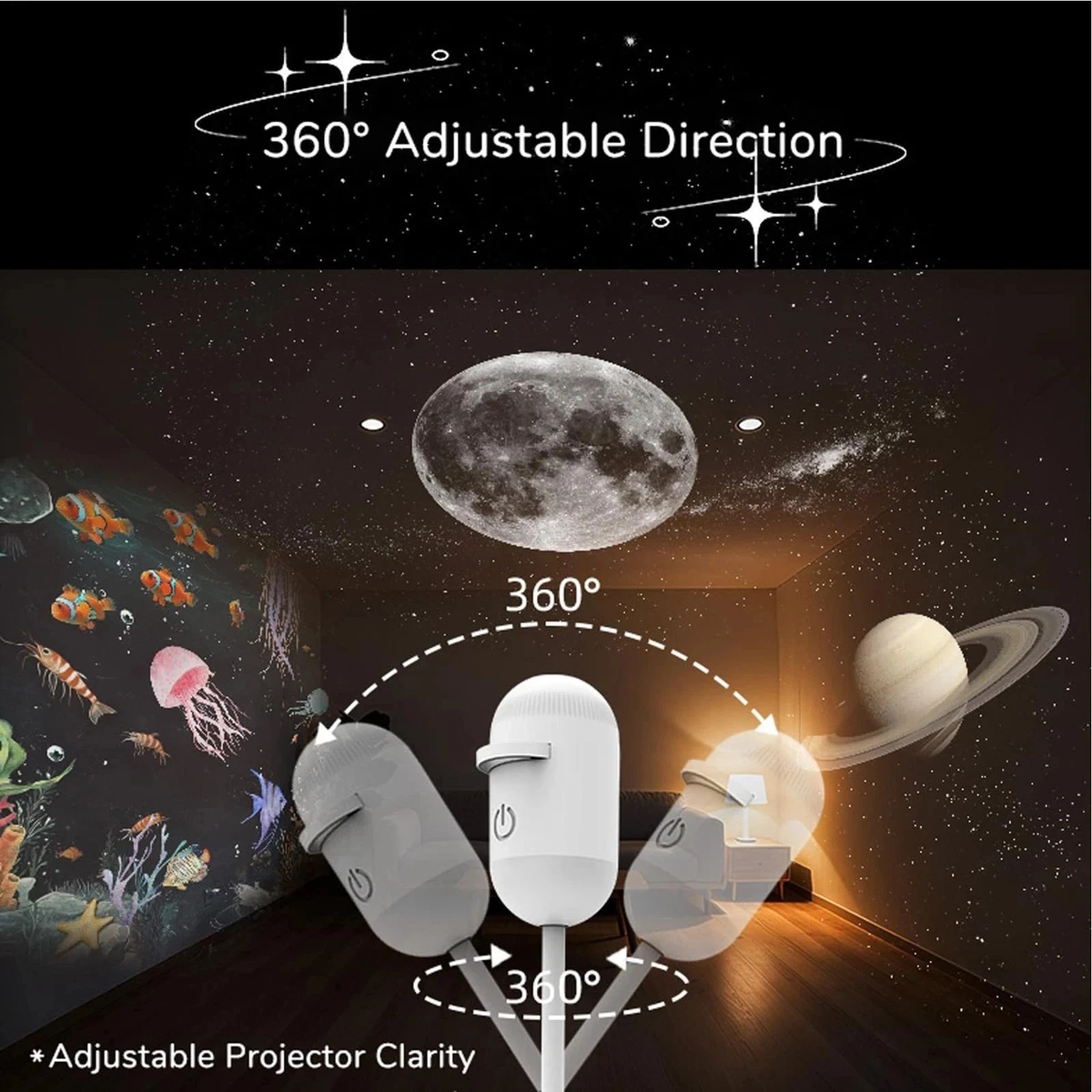 Galaxy Starry Sky Projector Night Light USB 360° rotating HD LED Lamp with 12 Projection Films.